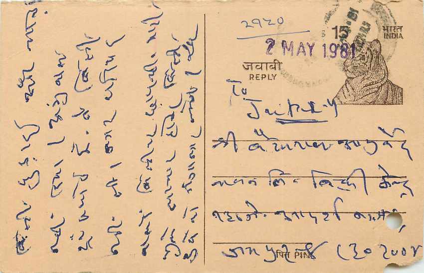 Inde India Entier Postal Stationary Tigre