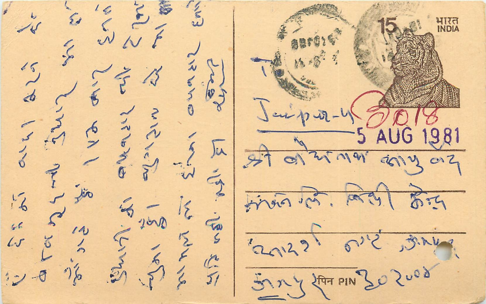 Inde India Entier Postal Stationary Tigre