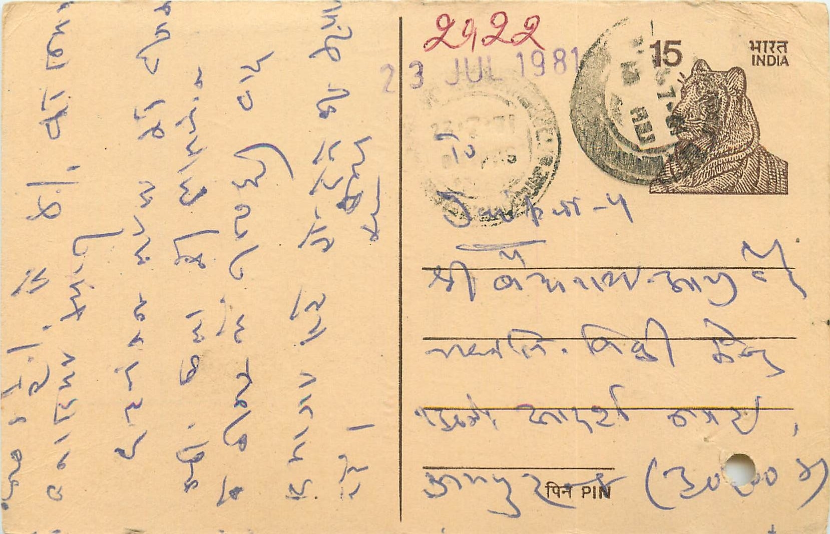 Inde India Entier Postal Stationary Tigre