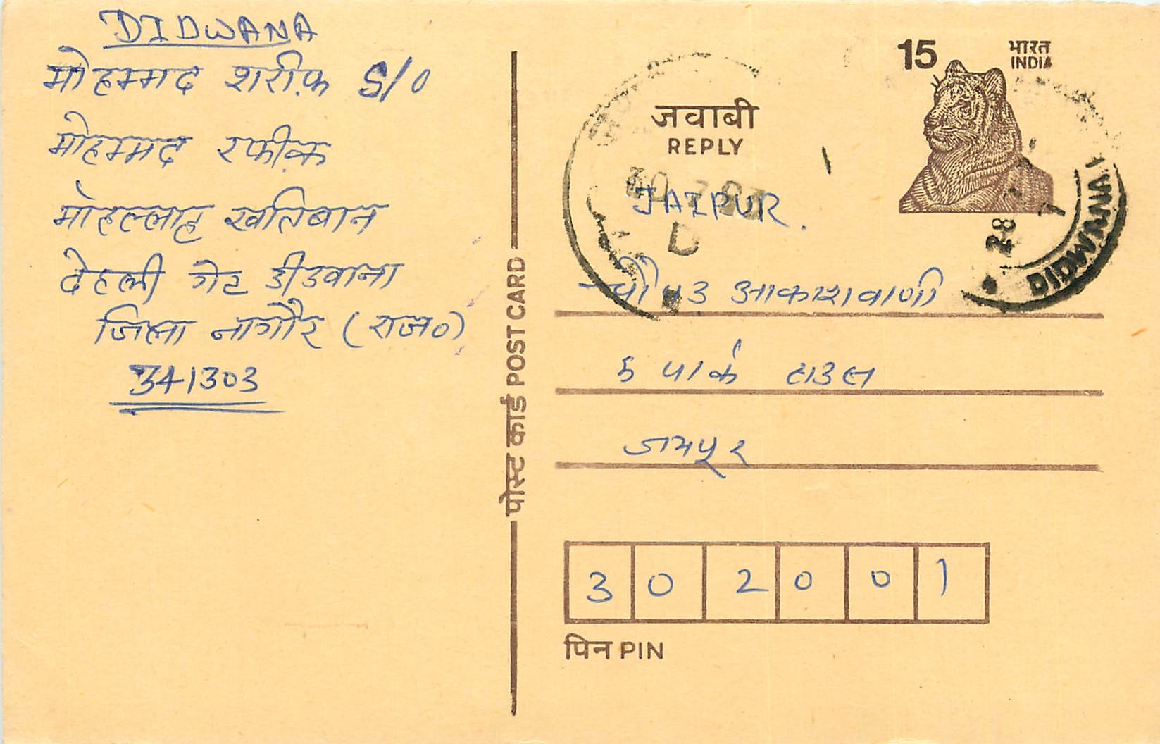 Inde India Entier Postal Stationary Tigre