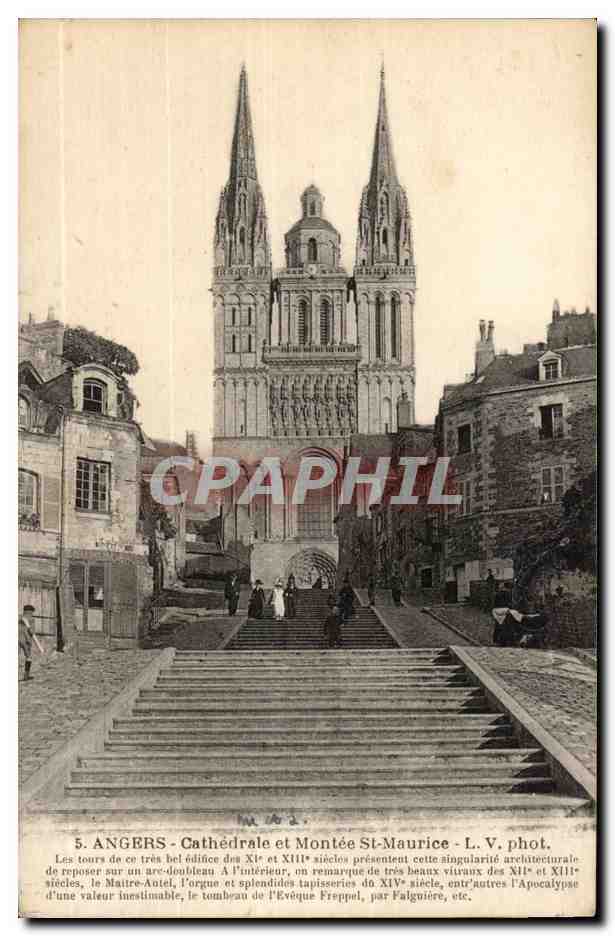 Angers CPA La cathedrale et montee Saint Maurice