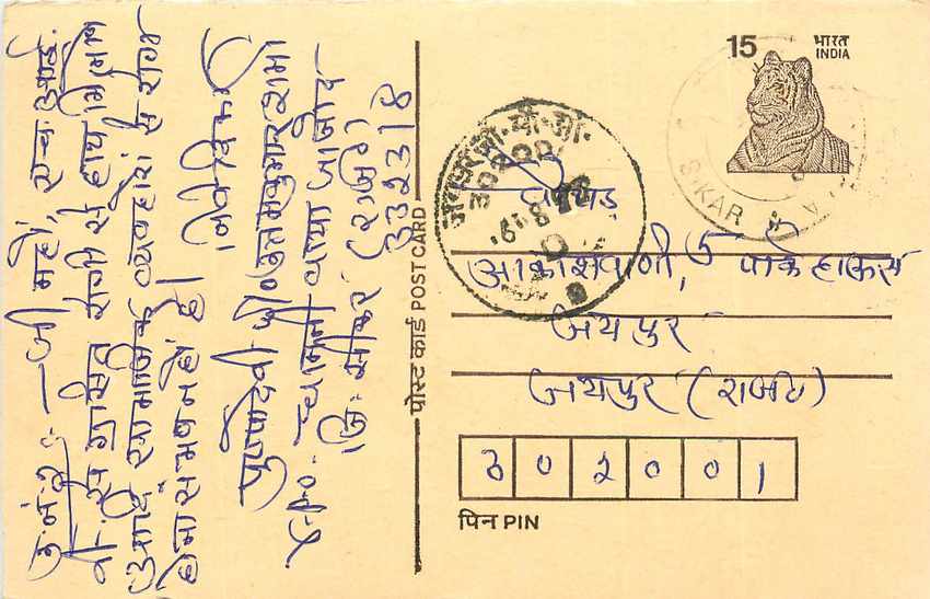 Inde India Entier Postal Stationary Tigre