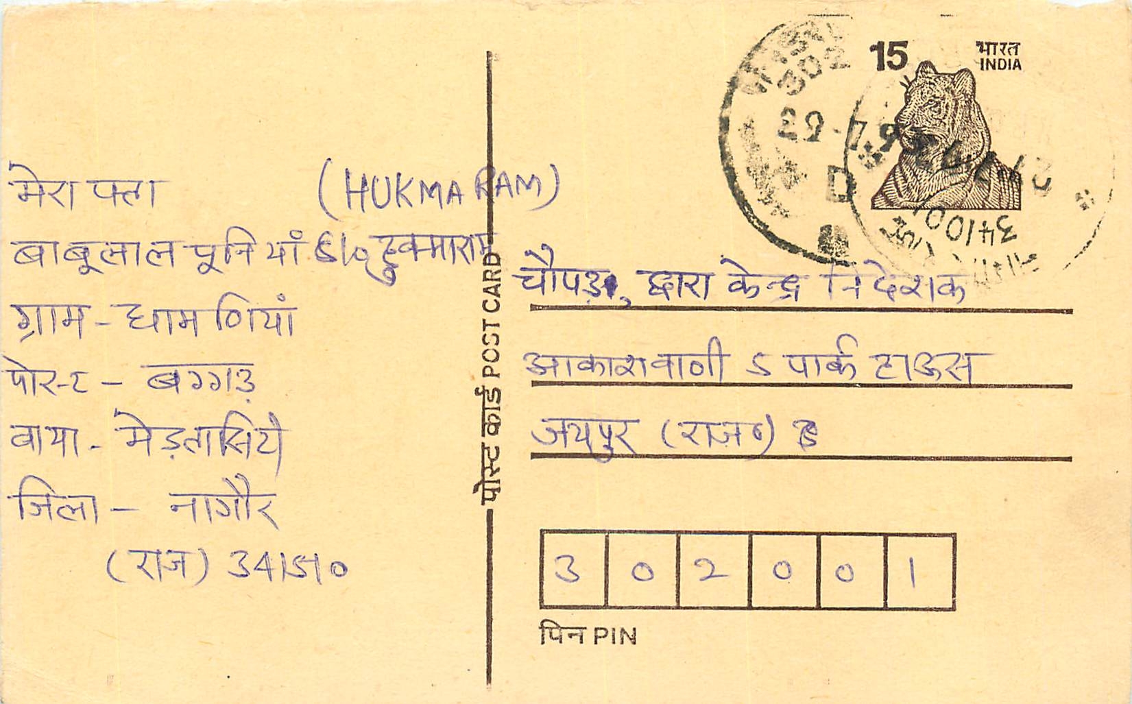 Inde India Entier Postal Stationary Tigre