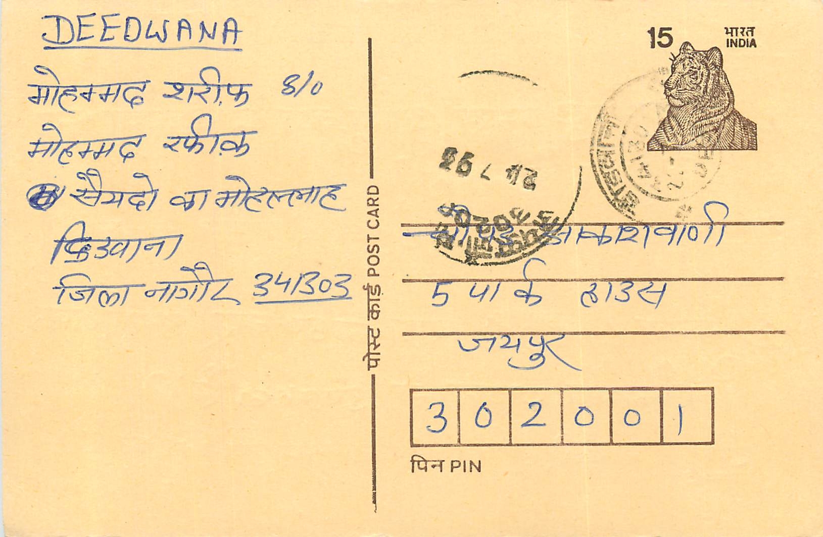 Inde India Entier Postal Stationary Tigre Tiger 