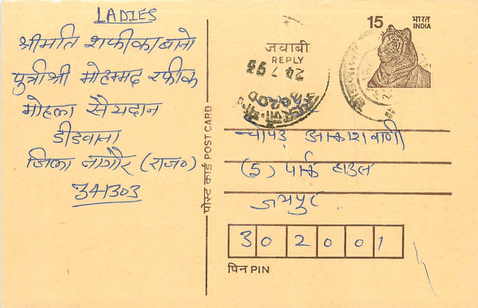 Inde India Entier Postal Stationary Tigre Tiger 