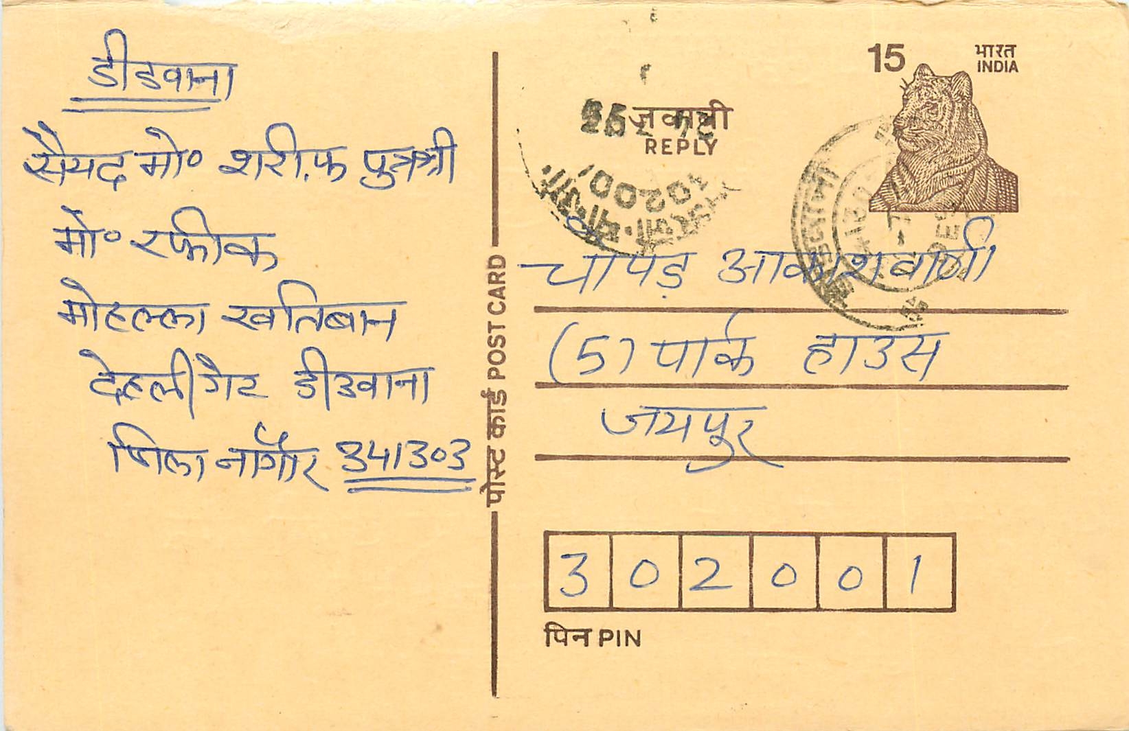 Inde India Entier Postal Stationary Tigre Tiger 
