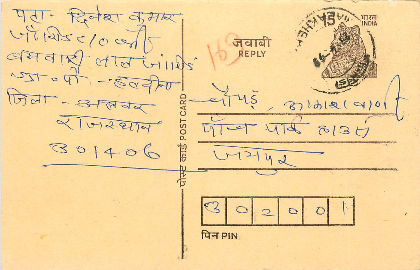 Inde India Entier Postal Stationary Tigre Tiger 