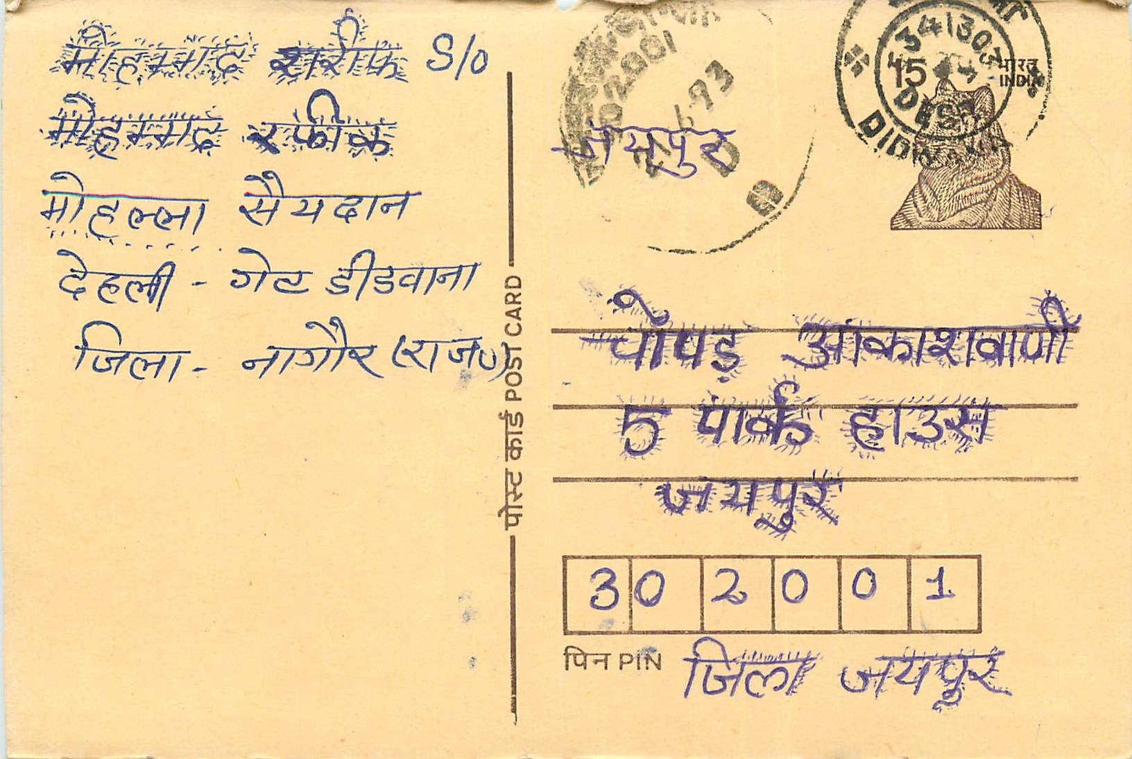 Inde India Entier Postal Stationary Tigre Tiger 