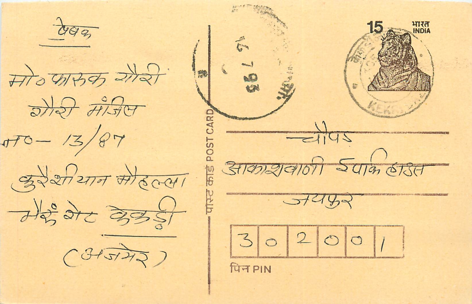 Inde India Entier Postal Stationary Tigre Tiger 