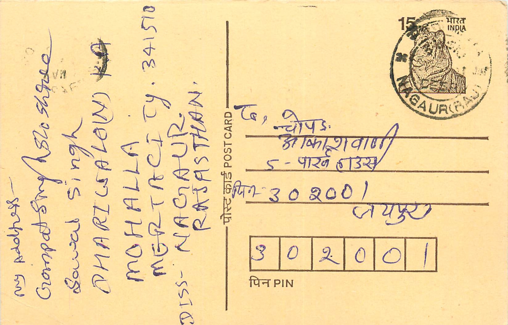 Inde India Entier Postal Stationary Tigre Tiger 