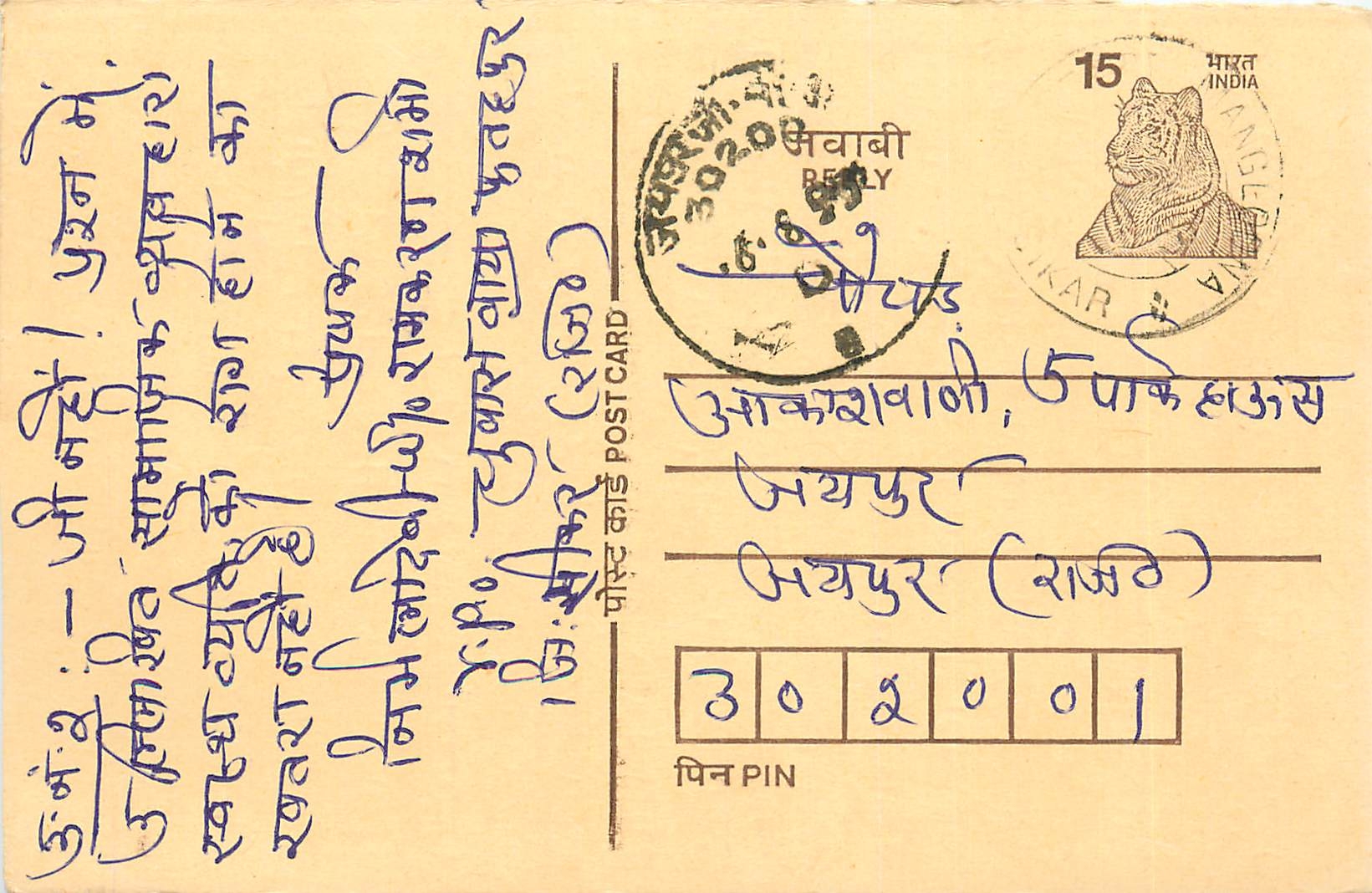 Inde India Entier Postal Stationary Tigre Tiger 