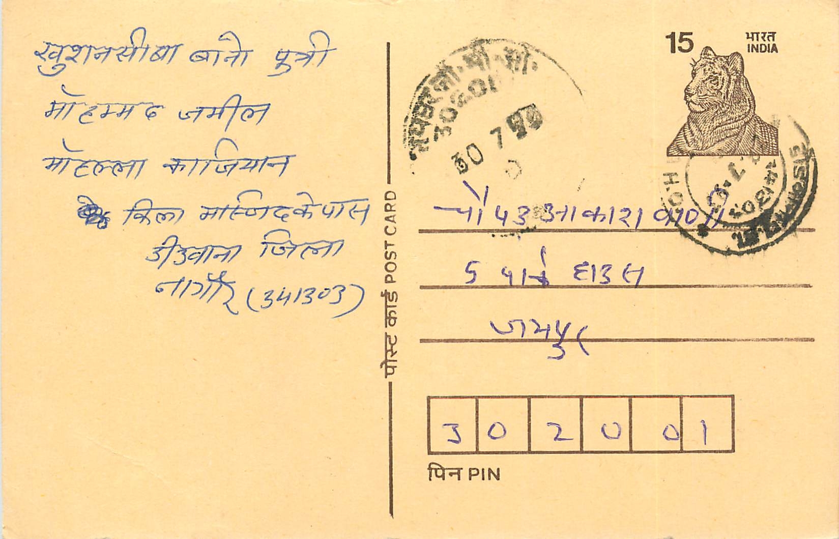 Inde India Entier Postal Stationary Tigre Tiger 
