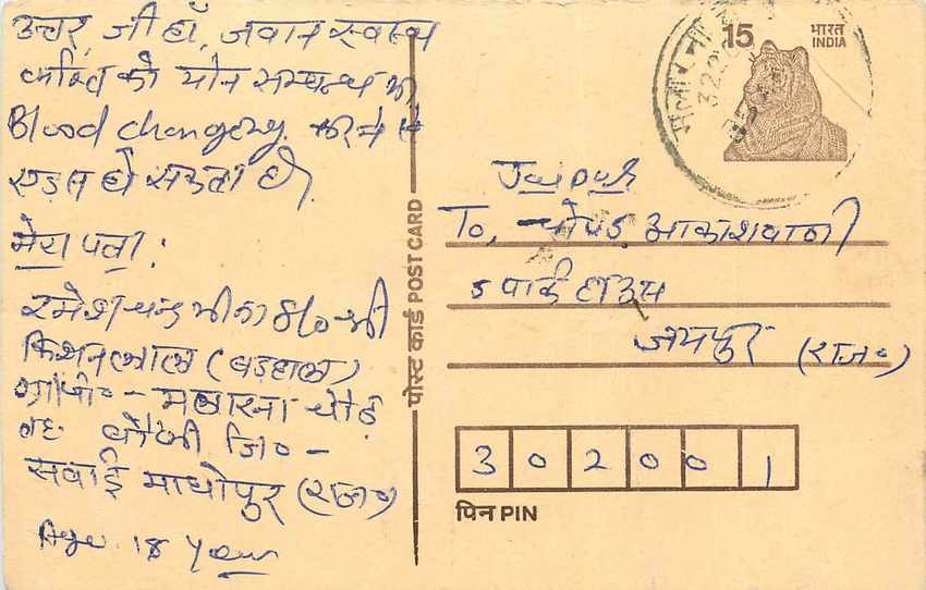 Inde India Entier Postal Stationary Tigre Tiger 