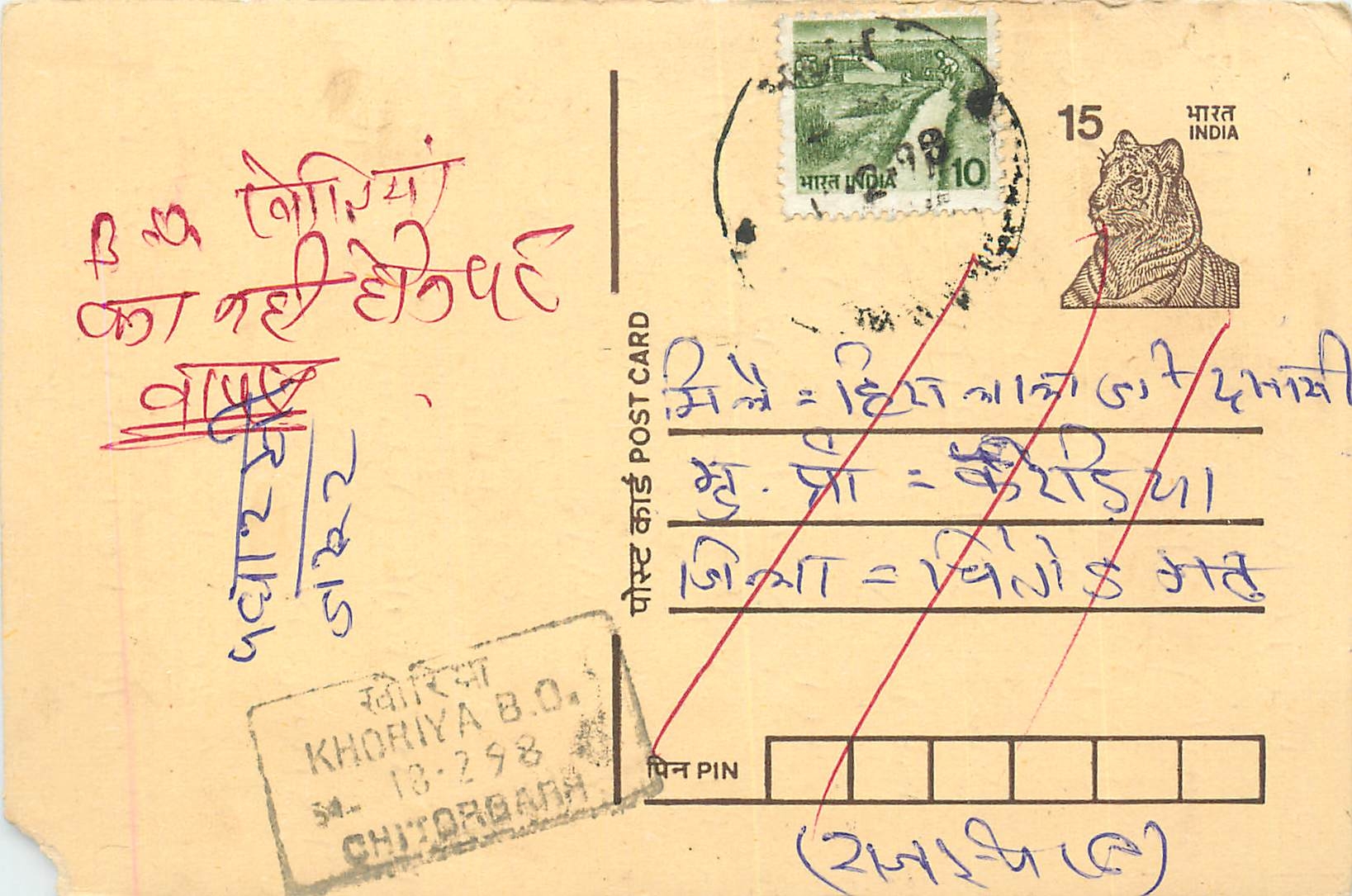 Inde India Entier Postal Stationary Tigre Tiger 
