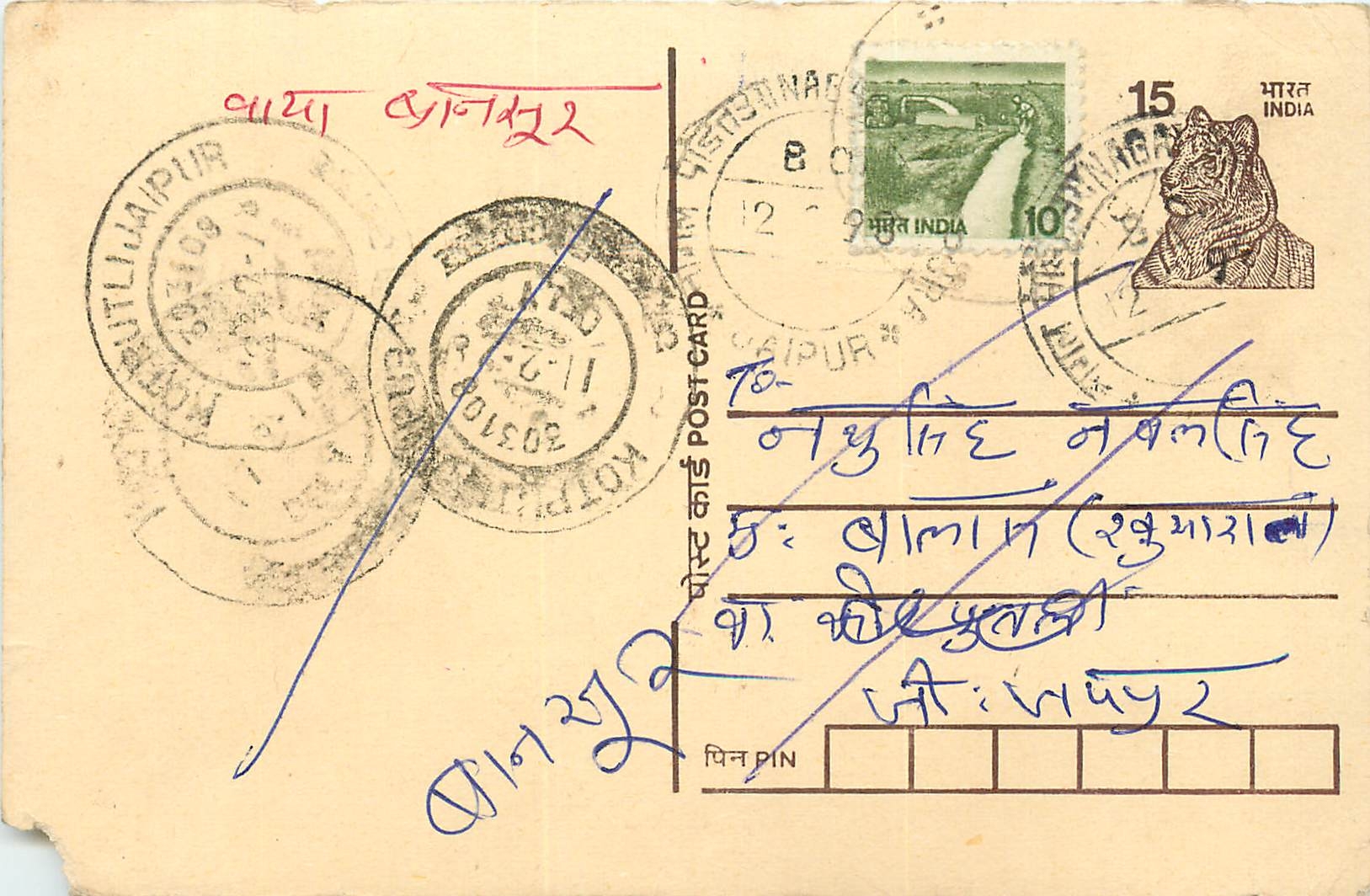 Inde India Entier Postal Stationary Tigre Tiger 