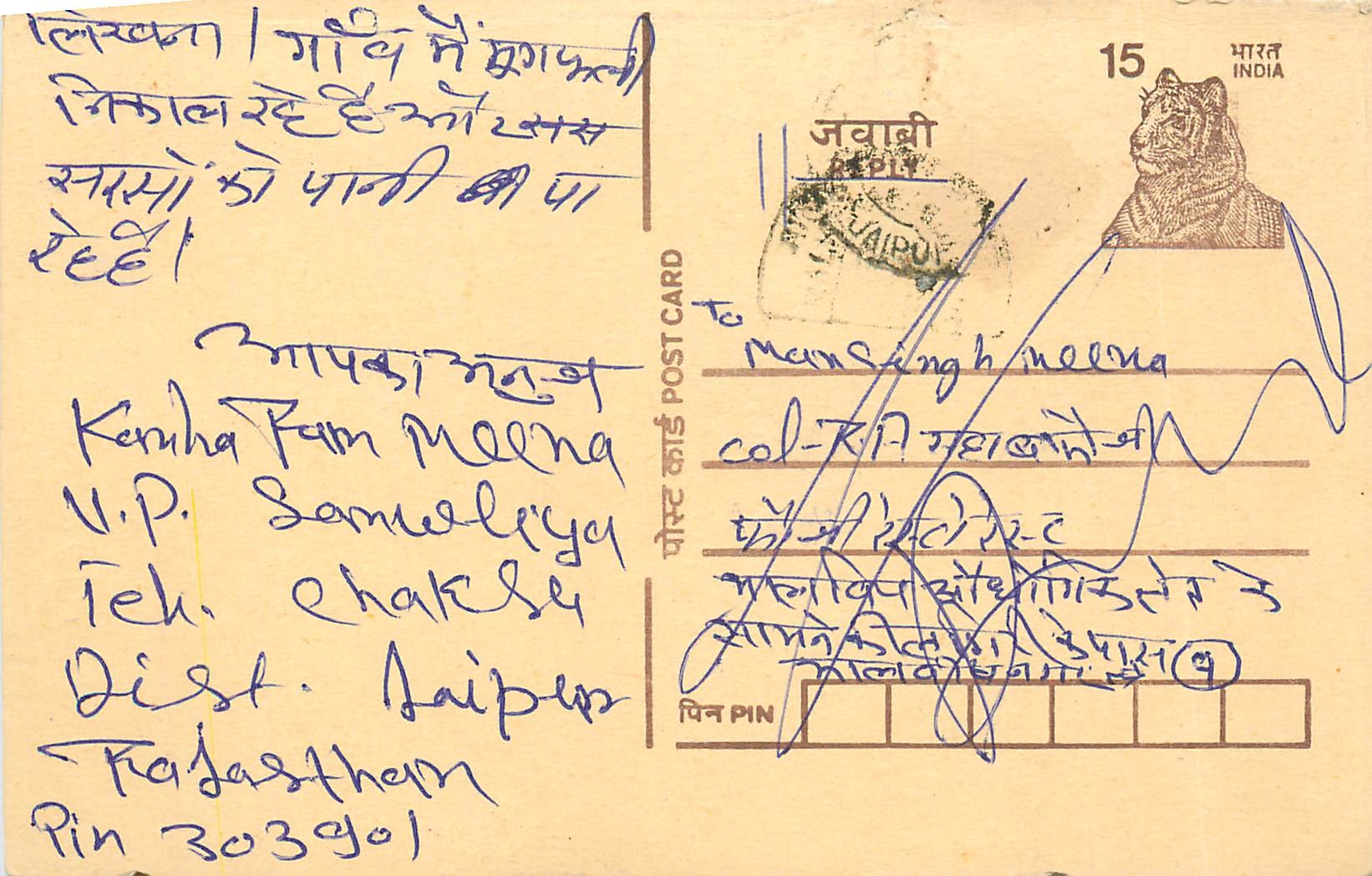 Inde India Entier Postal Stationary Tigre Tiger 