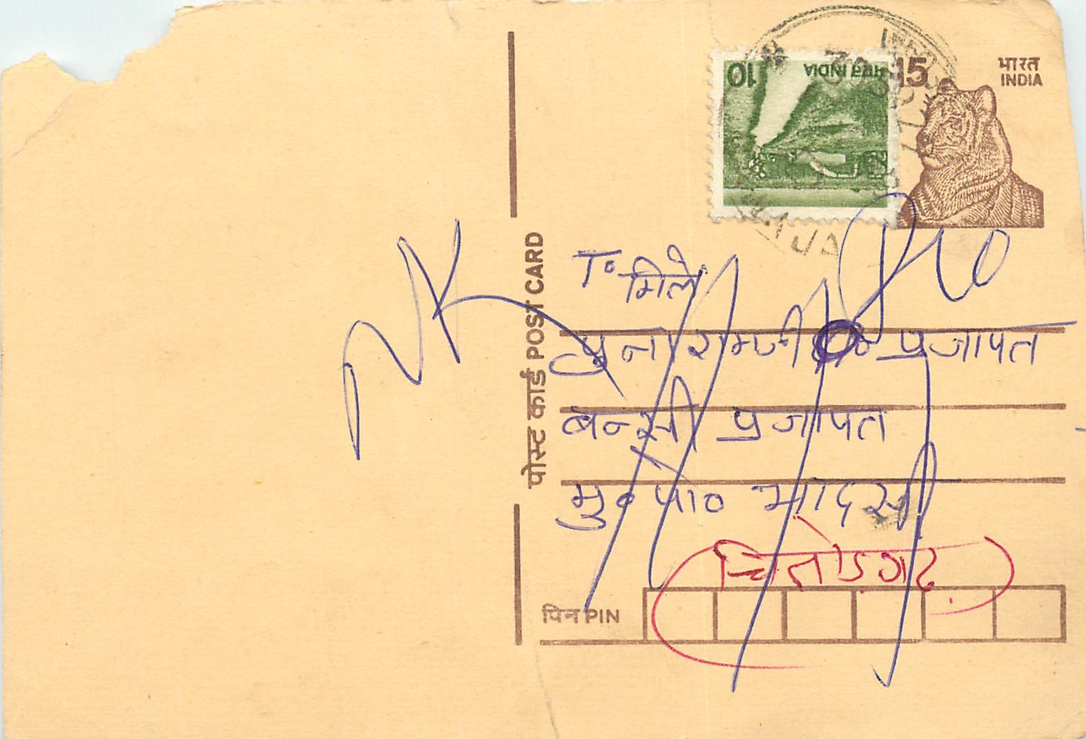 Inde India Entier Postal Stationary Tigre Tiger 