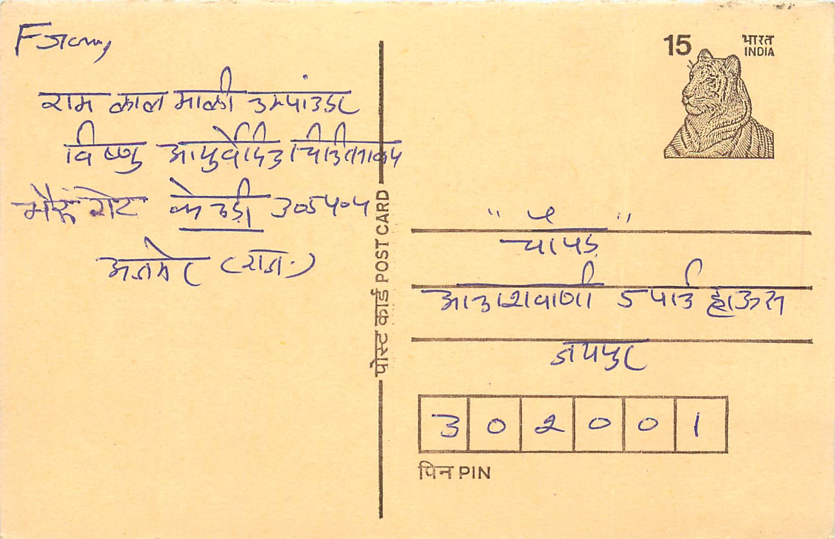 Inde India Entier Postal Stationary Tigre Tiger 