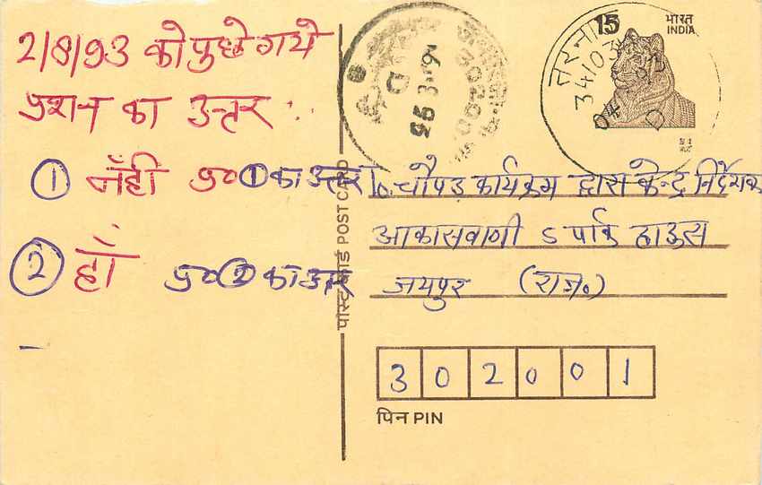 Inde India Entier Postal Stationary Tigre Tiger 