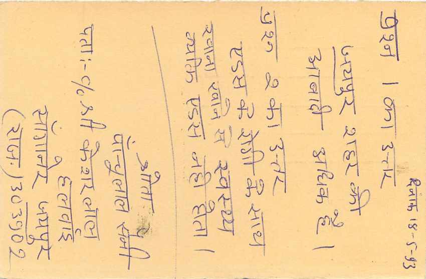 Inde India Entier Postal Stationary Tigre Tiger  — Verso