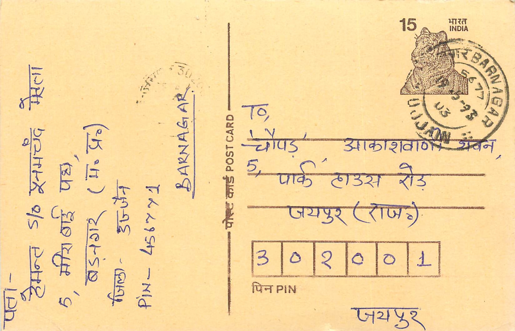 Inde India Entier Postal Stationary Tigre Tiger 