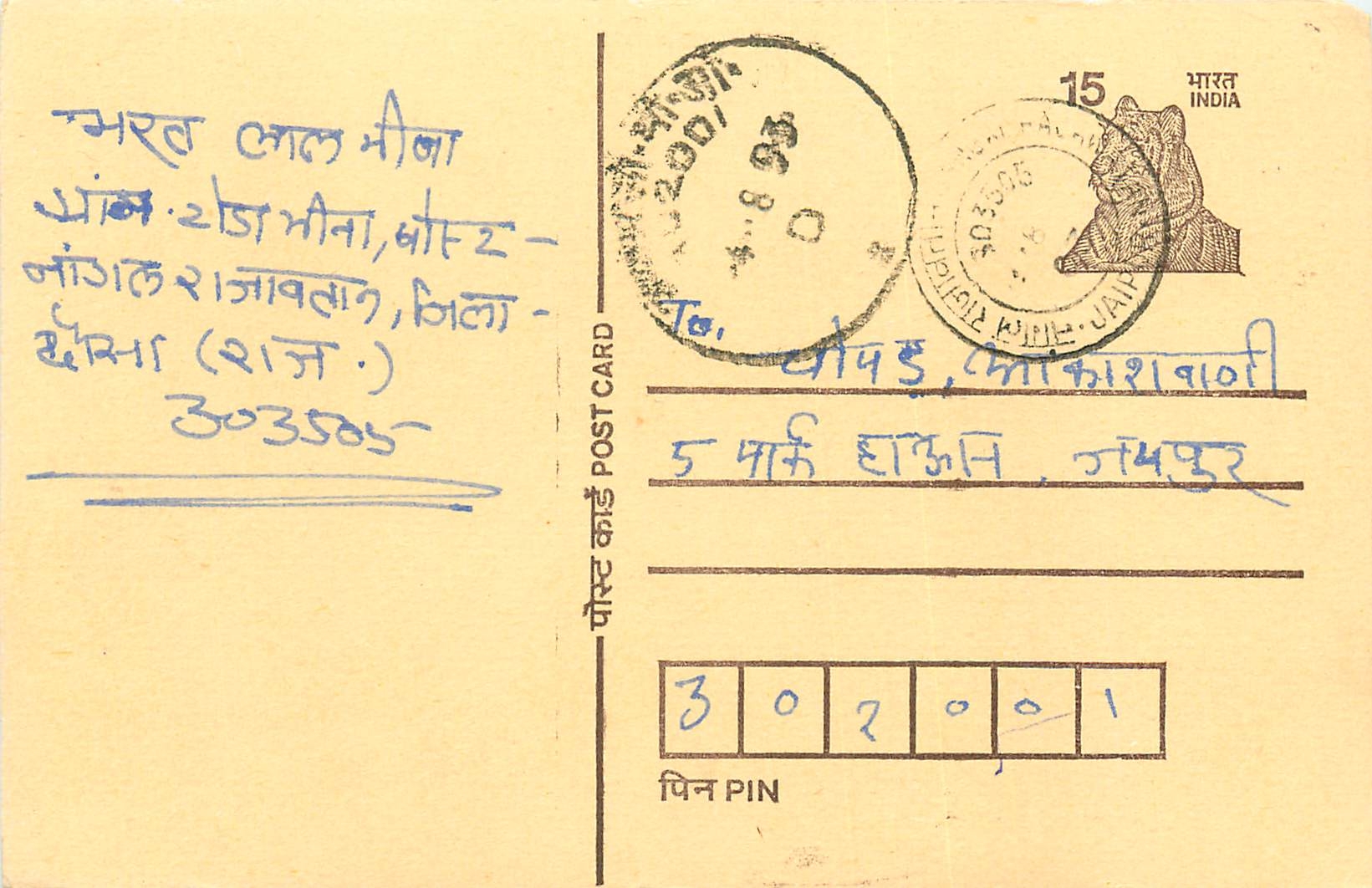 Inde India Entier Postal Stationary Tigre Tiger 