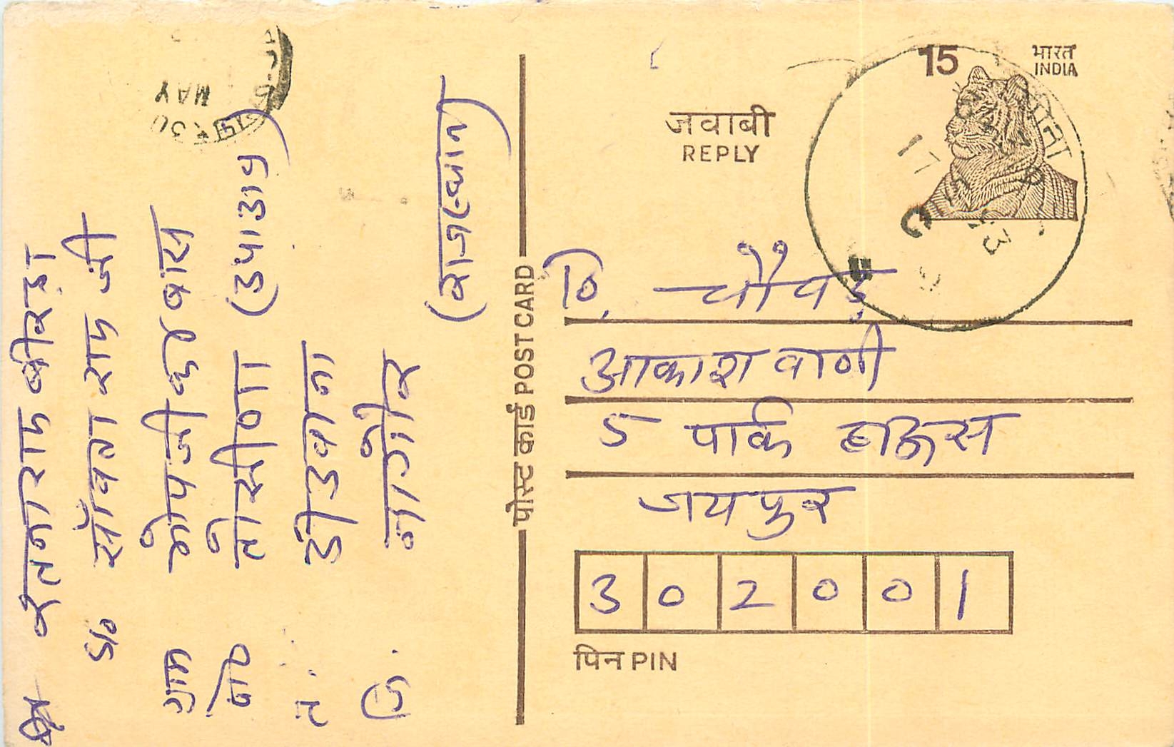 Inde India Entier Postal Stationary Tigre Tiger 
