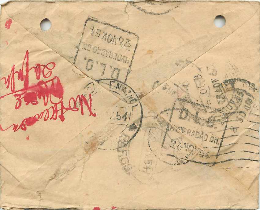 Inde India Entier Postal Stationary 1954 — Verso
