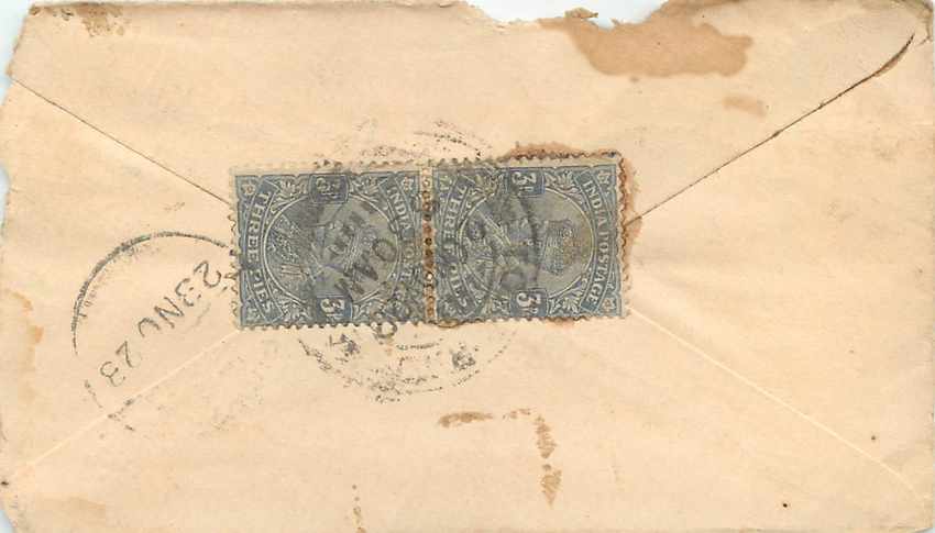 Inde India Entier Postal Stationary  — Verso