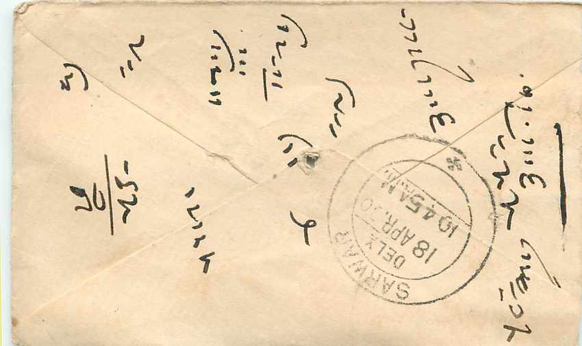 Inde India Entier Postal Stationary  — Verso