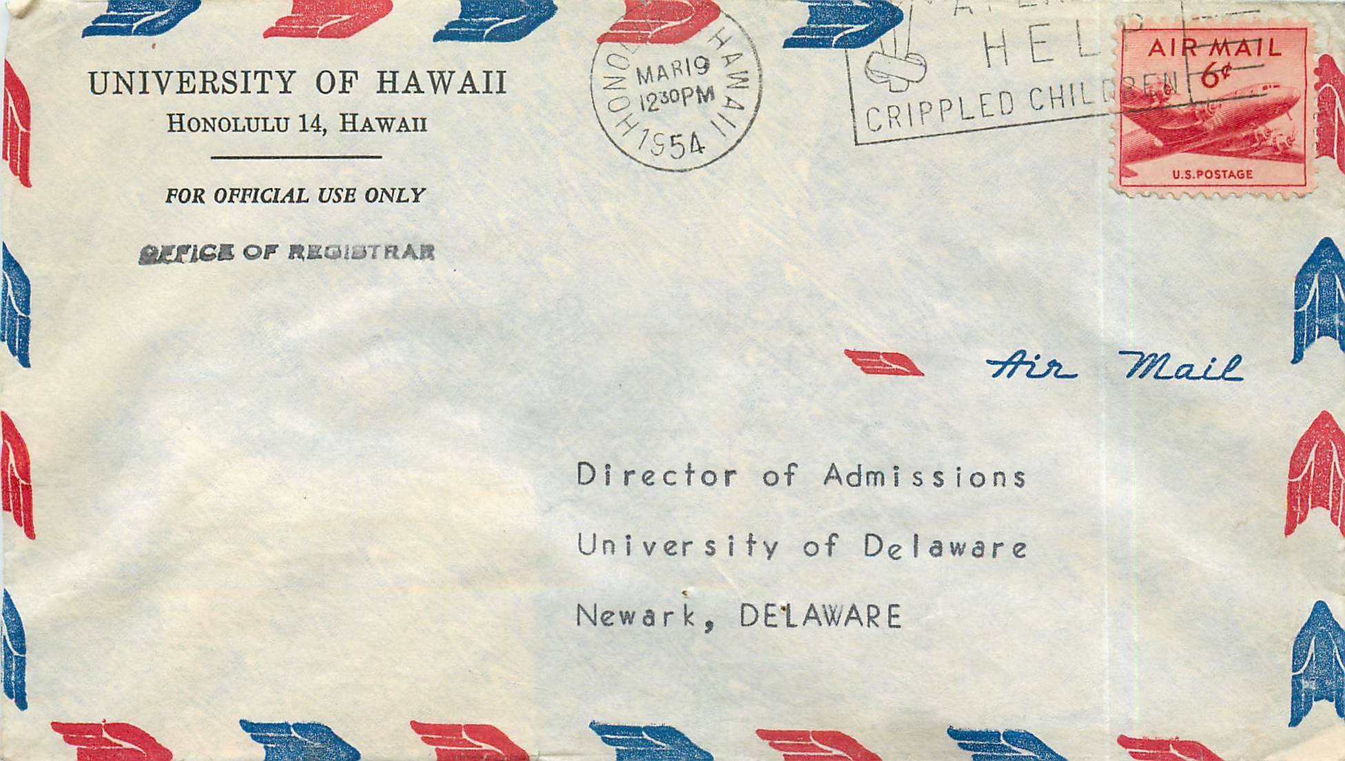 Lettre Cover Etats-Unis 6c Honolulu for Newark 1954