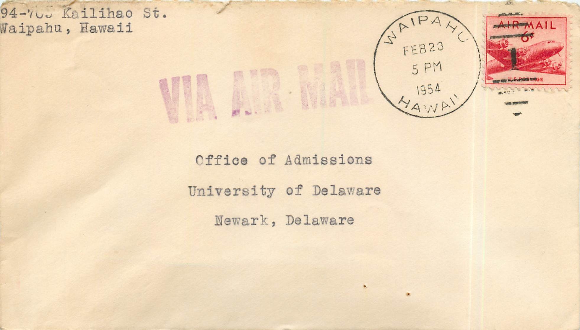 Lettre Cover Etats-Unis 6c Waipahu 1954 for Newark