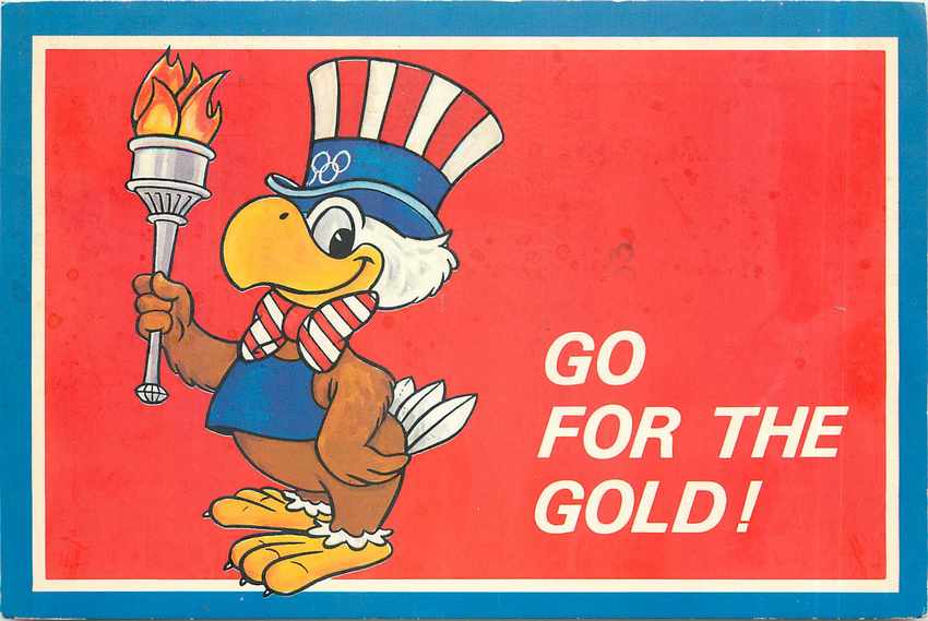 Sam l'Aigle Olympique — mascotte des Jeux de Los Angeles 1984 — éditeur Drawing Board Greeting Cards, Inc.
