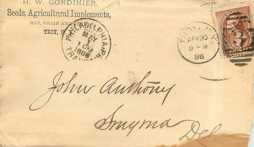 Lettre Cover Etats-Unis 2c Troy for Delaware