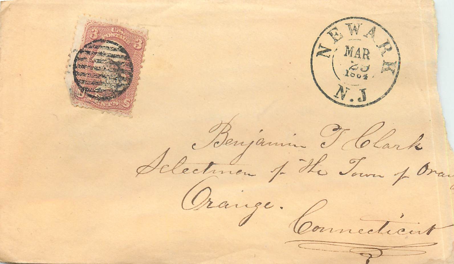 Lettre Front Cover Etats-Unis 3c Newark for Connecticut
