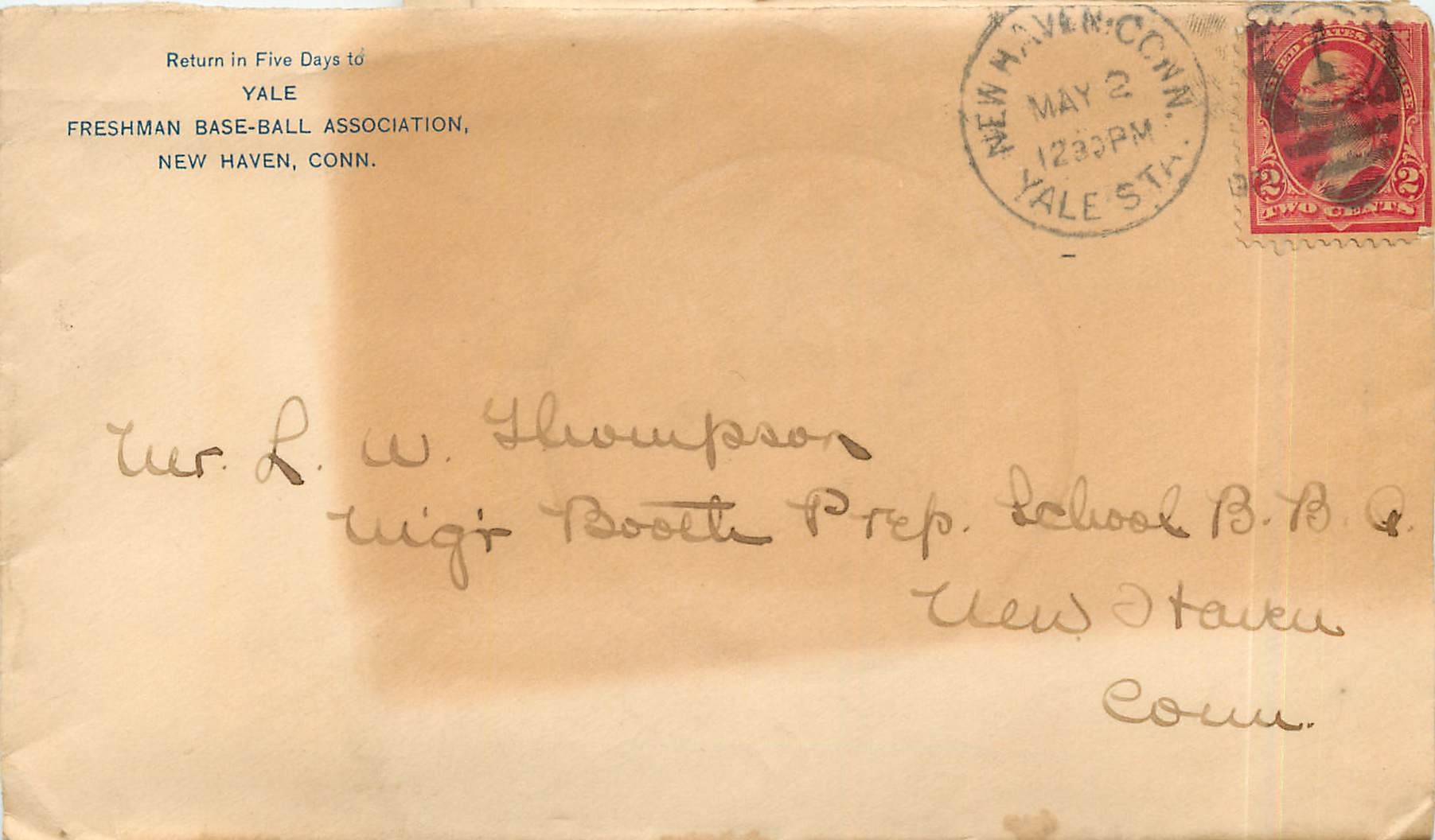 Lettre Covers Etats-Unis 2c for Conn YALE Fresman Base-Ball association New Haven Conn Base Ball