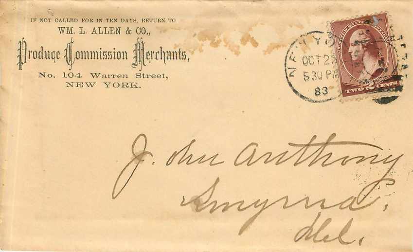Lettre Covers Etats-Unis 2c WM Allen Warren Street New York