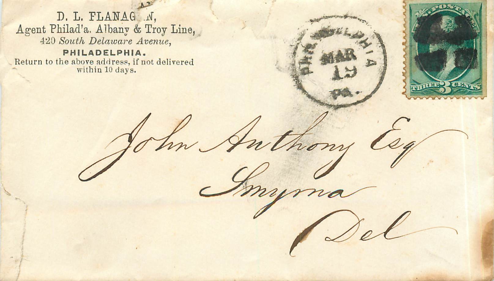 Lettre Covers Etats-Unis 3c Flanag Philadelphia