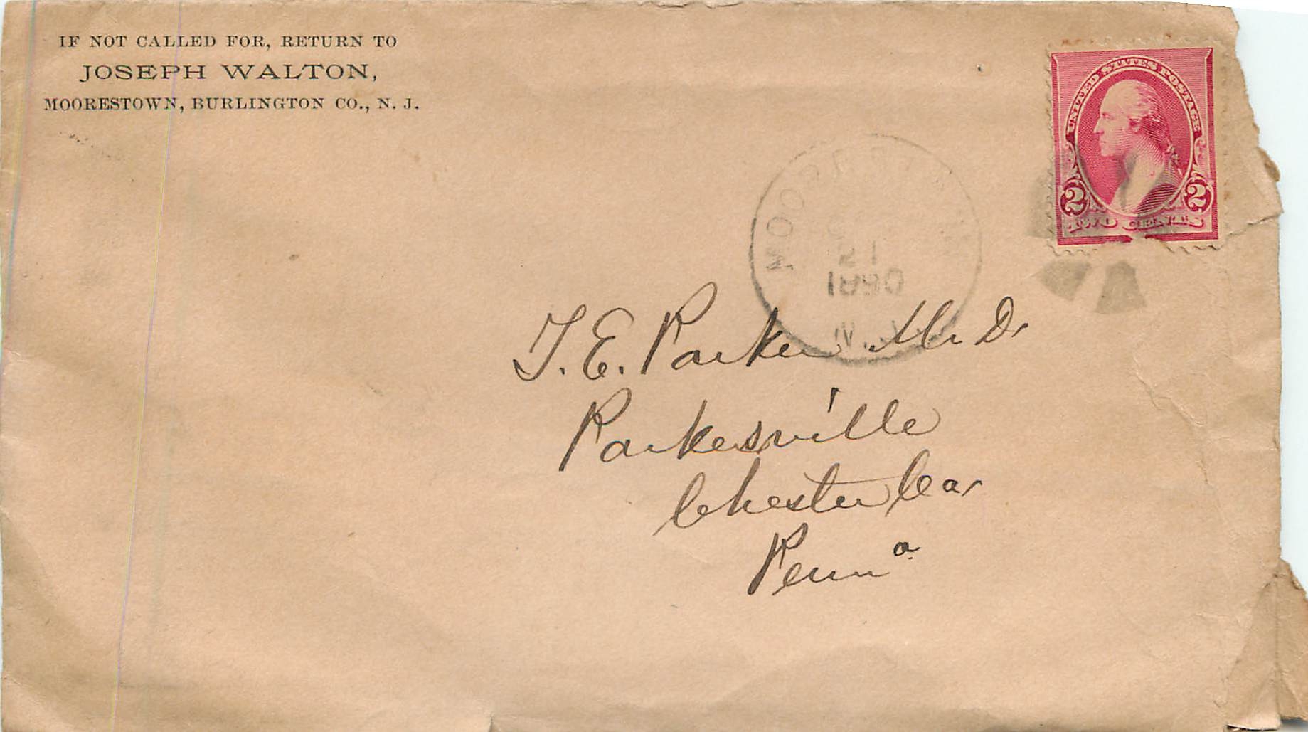 Lettre Covers Etats-Unis 2c Joseph Walton Burlington