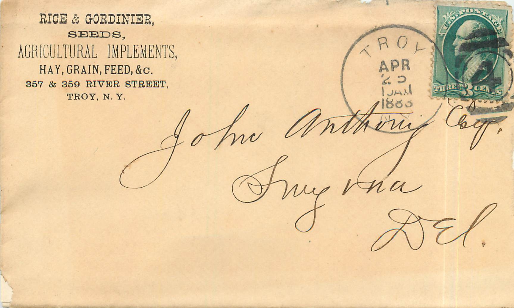 Lettre Covers Etats-Unis 3c Gardinier
