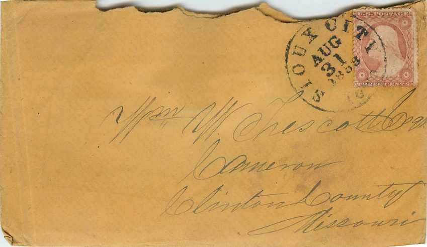 Lettre Covers Etats-Unis 3c 1853 Sioux City