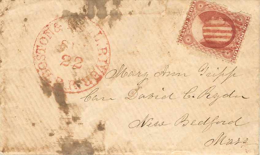 Lettre Covers Etats-Unis 3c with rare Red Boston handstamp