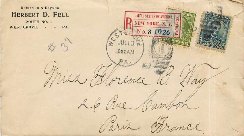 Lettre Covers Etats-Unis 5c Westgrove