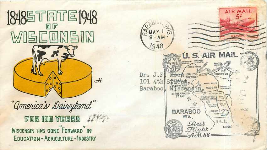 Lettre Cover Wisconsin Vache Dairyland 1948