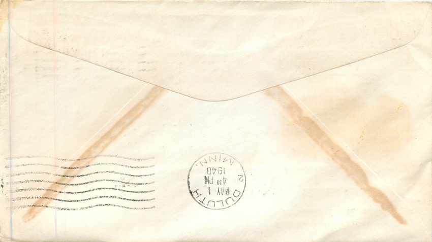 Lettre Cover Wisconsin Vache Dairyland 1948 — Back