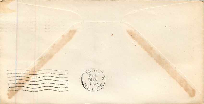 Lettre Cover Us Air Mail 1948 Baraboo First Flight Ironwood Chicago — Back
