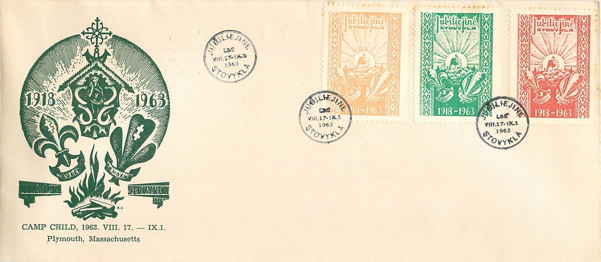 Lettre Cover Jubilejine Stowvykla Plymouth Massachusettes 1918 1963