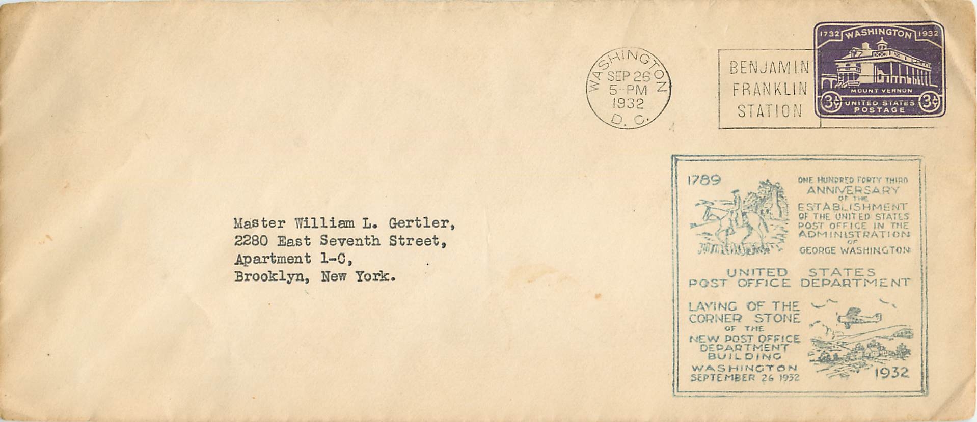 Lettre Cover Washington 1932 Avion 