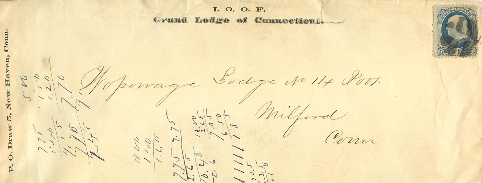 Lettre Cover Grand Lodge of Connecticut Franc Macon Maconnerie