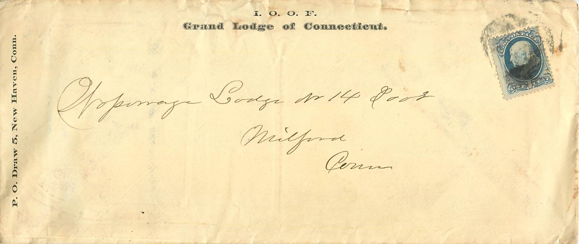 Lettre Cover Grand Lodge of Connecticut Franc Macon Maconnerie